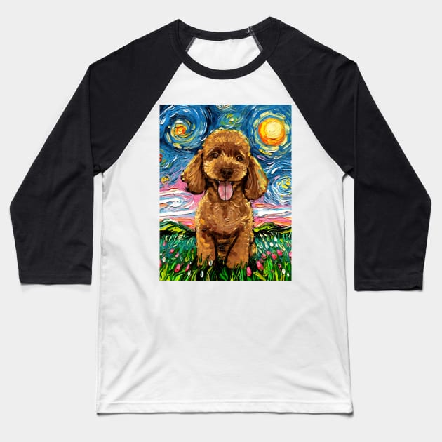 Apricot Poodle Night Baseball T-Shirt by sagittariusgallery